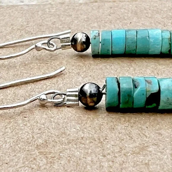 Sundance $148 NEW 4" Turquoise Heishi Sterling Silver Handmade Beaded Earrings - Picture 10 of 12